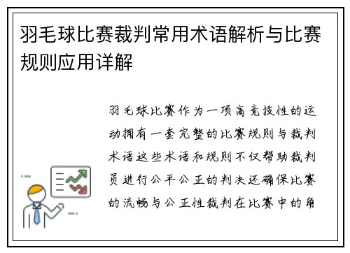 羽毛球比赛裁判常用术语解析与比赛规则应用详解
