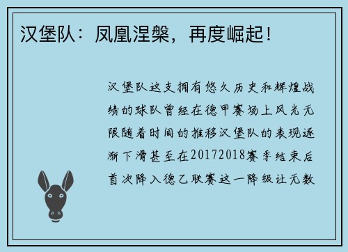 汉堡队：凤凰涅槃，再度崛起！